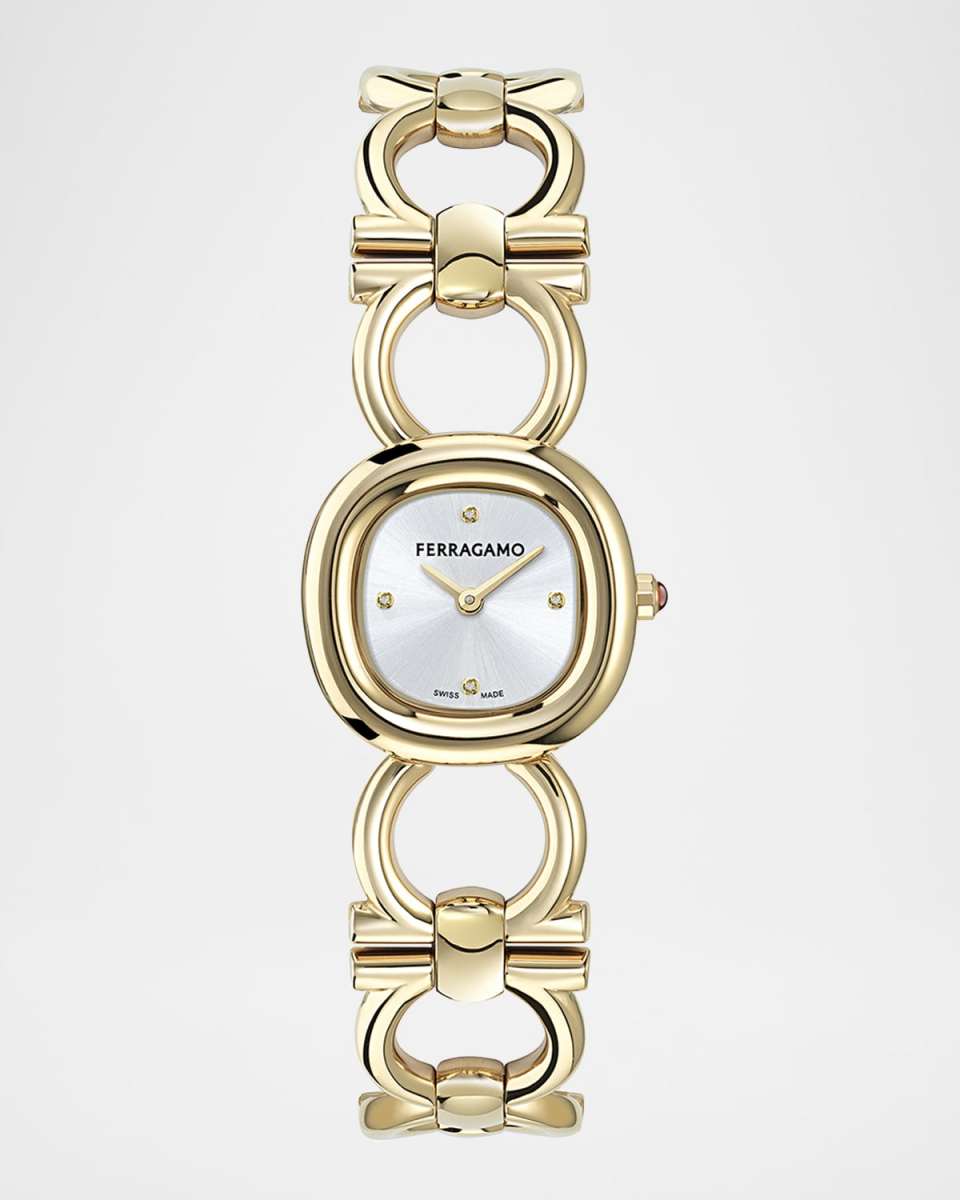 25mm Double Gancini BraceleDouble Gancini 25MM IP Yellow Gold Diamond Watch